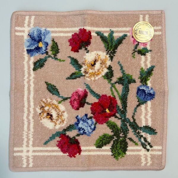 新品 フェイラー FEILER シェニール織 タオルハンカチ ハンドタオル 花柄 セゾニエブーケ ベージュ