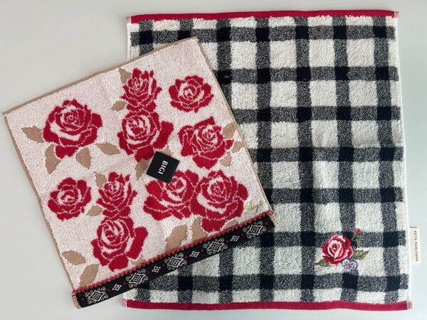 新品 2枚セット ビギ BIGI & ケイタマルヤマ KEITA MARUYAMA タオルハンカチ ハンドタオル 薔薇 ばら