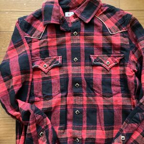 チェックウェスタンシャツ レッド ブラック パイピング