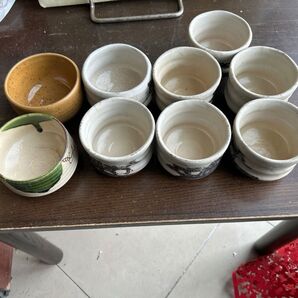 抹茶ラテに使用。アソートまとめ売り 9個 木製ソーサー付 中古 画像の確認お願い致します。