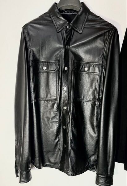 SS22 Rick Owens ブラックレザーオーバーシャツ ジャケット