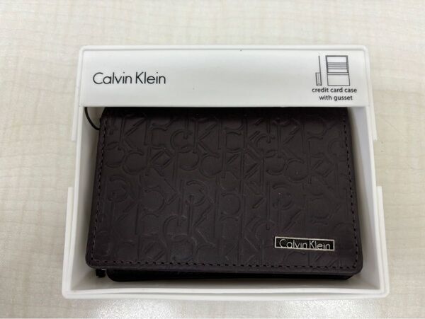 【新品未使用】カルバンクライン カードケース/名刺入74286BR credit card case with gusset箱入