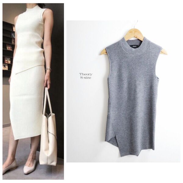 美品☆20SS☆Theory セオリー アシメントリー ノースリーブ リブ ニット グレー
