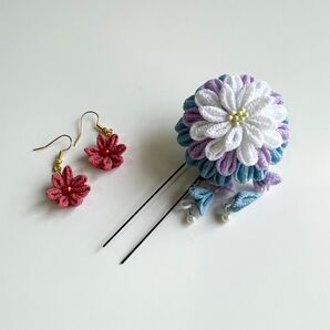 つまみ細工 髪飾り&イヤリングセット