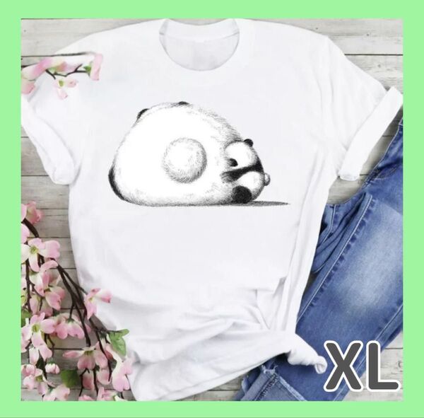 プリントTシャツ【XLサイズ】パンダ 可愛い 韓国 男女兼用 白 ホワイト