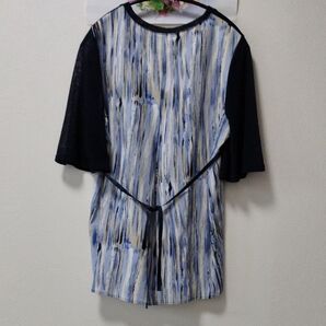 【新品】【SOPHIA】 異素材ドッキングトップス ネイビー ストライプ 涼しげ オシャレ サイズXL
