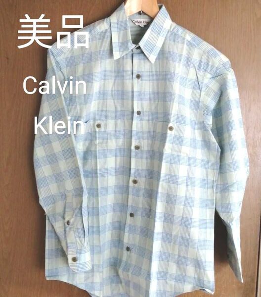 【美品】カルバン・クライン メンズ長袖シャツ 薄手 M