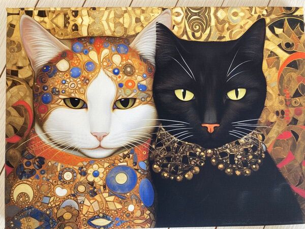 インテリアアート クリムト 猫シリーズ クリムニャ2吊るし金具付き ネコ 絵画