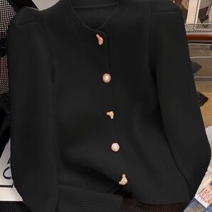 試着のみ カーディガン 長袖 黒 ニットカーディガン ブラック ニット