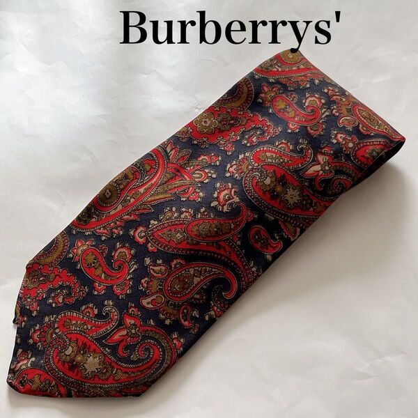 バーバリー Burberrys' ネクタイ シルク ペイズリー柄 ネイビー 赤