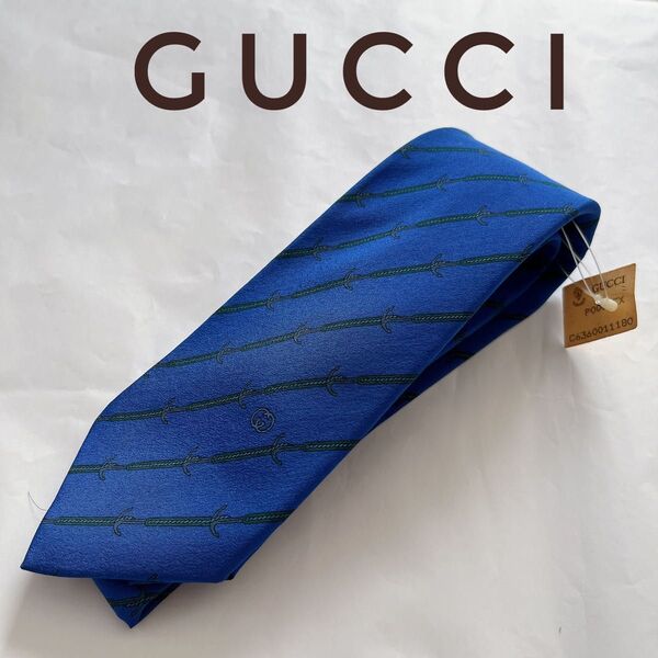 未使用タグ付 GUCCI グッチ ネクタイ GGロゴ ストライプ シルク