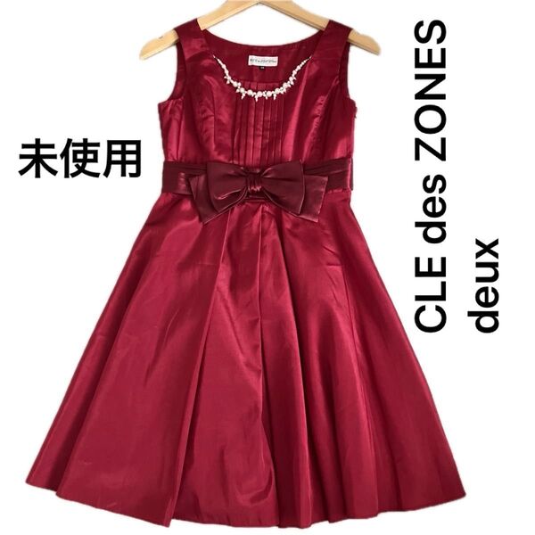 未使用 CLE des ZONES deux クレデゾーン ワンピースドレス ネックレス付き ひざ丈 袖なし レッド 38 M