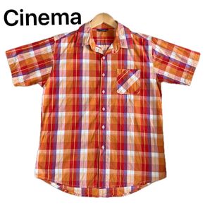 Cinema シネマ チェック柄 半袖シャツ オレンジ系 メンズ L