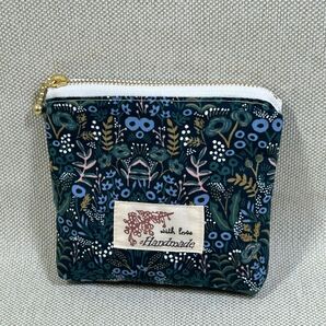 ミニファスナーポーチ ハンドメイドポーチ マルチポーチ cotton&steel ライフルペーパー 花柄 ネイビー地