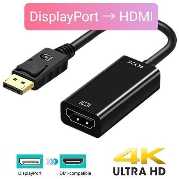 DisplayPort to HDMI 変換アダプタ 4K対応 変換ケーブル DP-HDMIアダプター DP TO HDMI 黒色