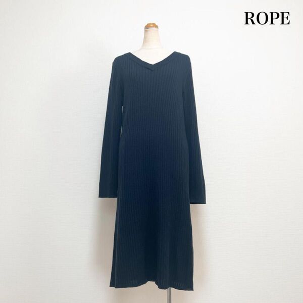ROPE ロペ リブニットワンピース ネイビー 上品 美シルエット