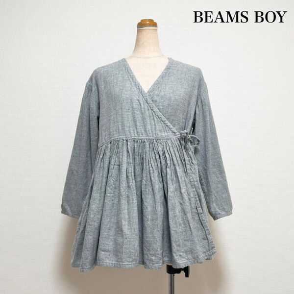 BEAMS BOY ビームスボーイ ネル カシュクール ブラウス グレー 綿100% ナチュラル