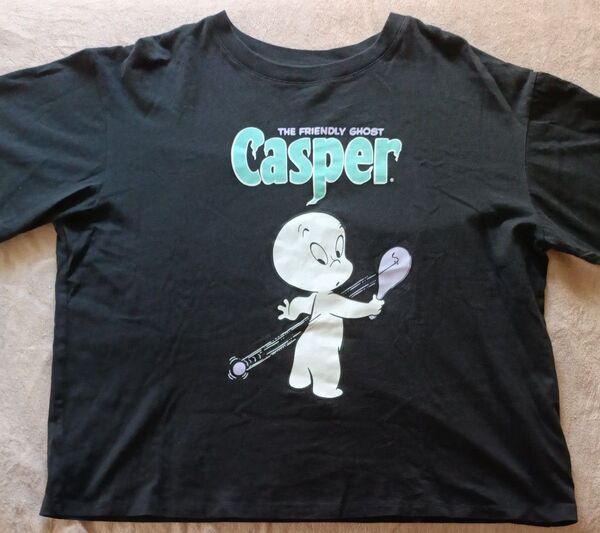 H&MコラボCASPERビッグシルエット半袖TシャツMレディースBLACKTシャツ ブラック 古着 プリントTシャツ 黒