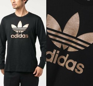 残少 L adidas Originals トレフォイル LS Tシャツ 検 ゴールド メタリック 長袖 レディースOK ロンT オリジナルス ビッグロゴ ブラック 黒