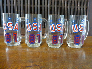 70s 80s 90s Vintage beer mug USA 81 set antique glass tumbler 