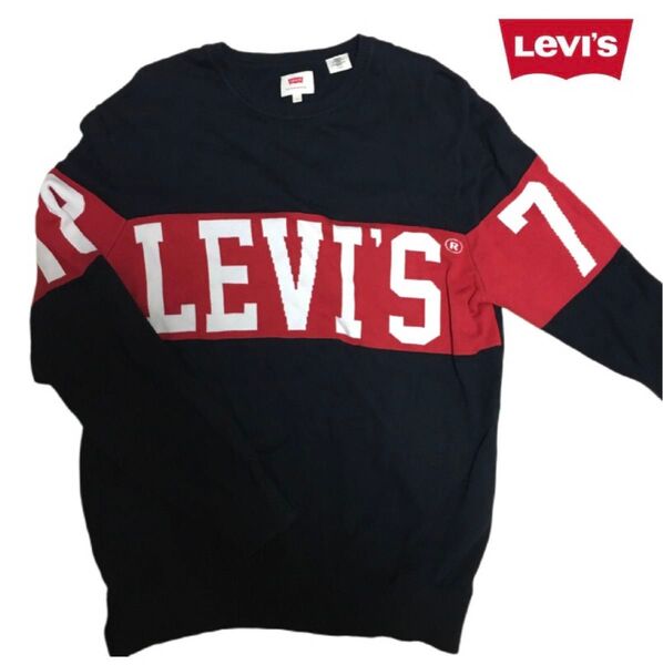 Levi‘s リーバイス ニット 長袖 セーター ビックロゴ L オーバーサイズ 黒 赤 メンズ アメカジ