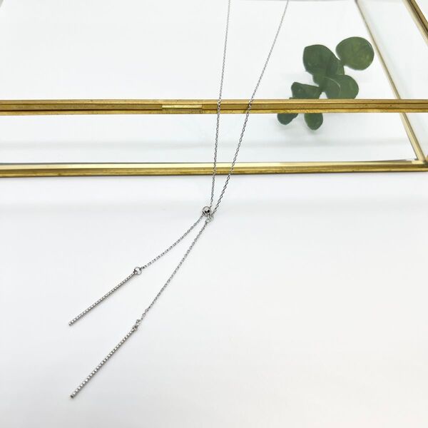 Y字ネックレス/ツイストスティックバー/ラリエットネックレスニッケルフリーチェーン【シルバーカラー】【プレゼント付き】