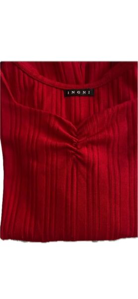 INGNI トップス リブ レッド 長袖 薄手 ハートカット ブイカット リブニット