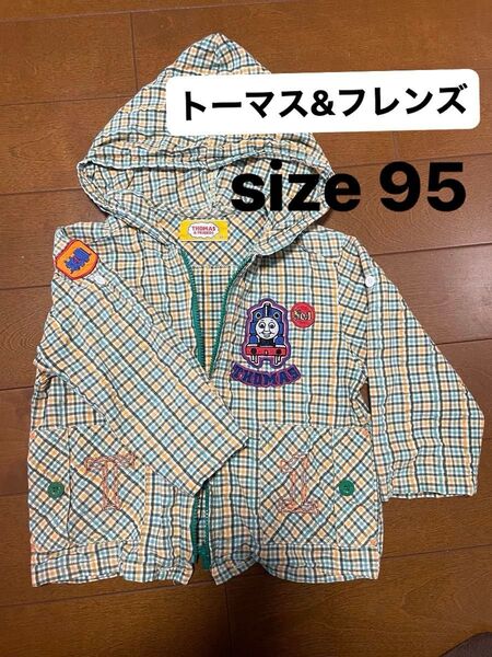 トーマス パーカー チェック size95cm THOMAS & FRIENDS ジップアップ 薄手 虫よけ 日焼け防止にも