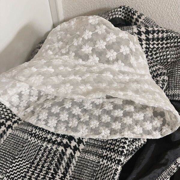 花柄刺繍バケットハット ホワイト