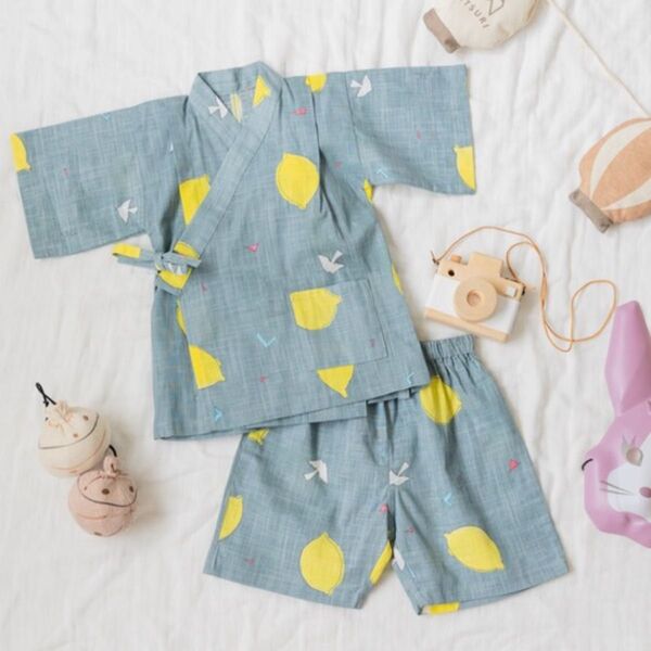 レモン柄 甚平 セットアップ キッズ 子供服 夏服
