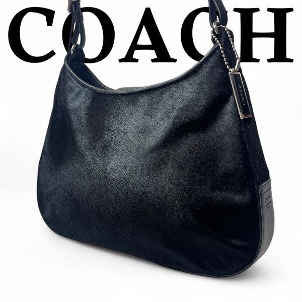 未使用品 COACH コーチ ワンショルダーバッグ ハーフムーン ハラコ 黒 肩掛け ブラック レザー