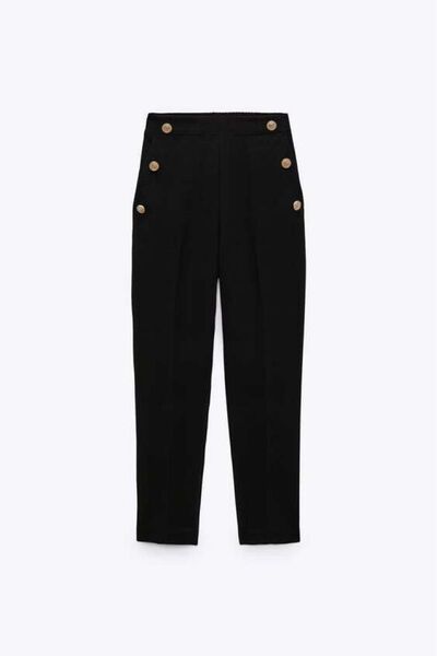 ZARA ストレートフィット ボタンパンツ ブラック Lサイズ レディース ボトム
