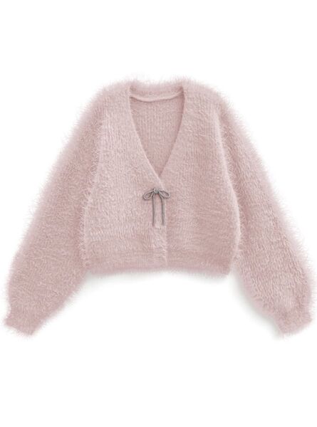 GRL リボンビジューフェザーニットカーディガン fo2013 ピンク