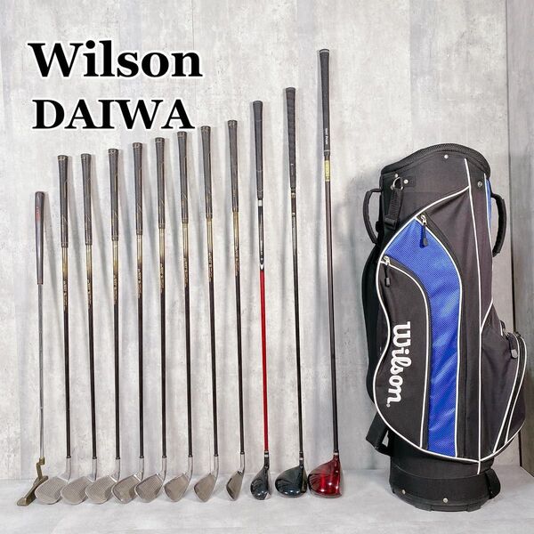 W399 Wilson DAIWA メンズ ゴルフ クラブセット 13点 ウィルソン ダイワ 青 黒