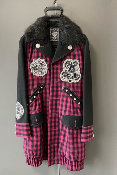ALGONQUINS ファー付きチェック柄ロングジャケット アルゴンキン