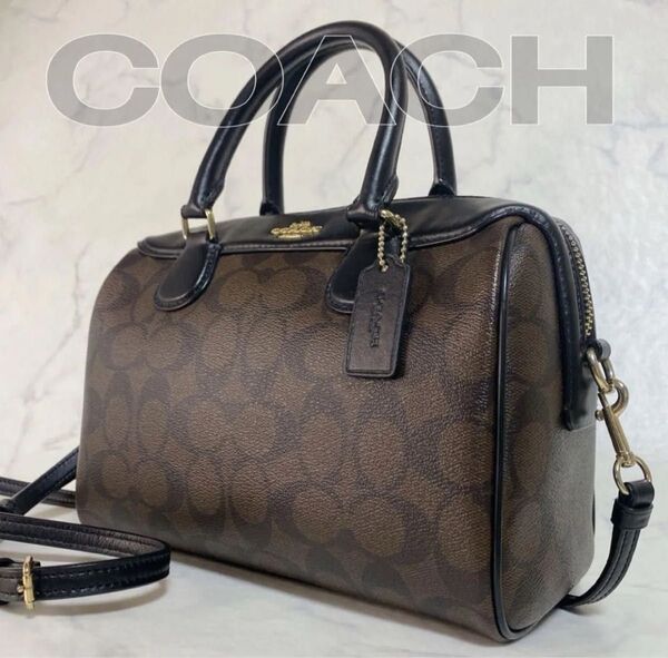 【美品】COACH コーチ 2WAYショルダーバッグ ミニベネット シグネチャー PVC ハンドバッグ ショルダーバッグ レザー
