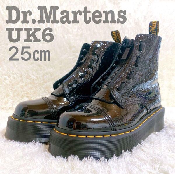 【レア】Dr.Martens シンクレア UK6 黒 厚底 8ホール ジップアップ 脱着可 エナメル レオパード ヒョウ柄