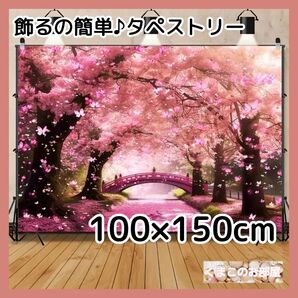【セール】 タペストリー 背景布 桜 春 桜吹雪 小川 インテリア S08f