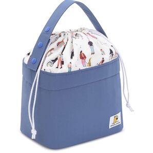 新品未使用!お弁当袋 折りたたみ 保冷保温 巾着型 ブルー くすみカラー トートバッグ