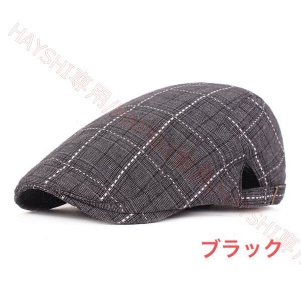 キャップ ハンチング帽子 BK BL オリジナル チェック柄 ゴルフ ラインチェック 帽子