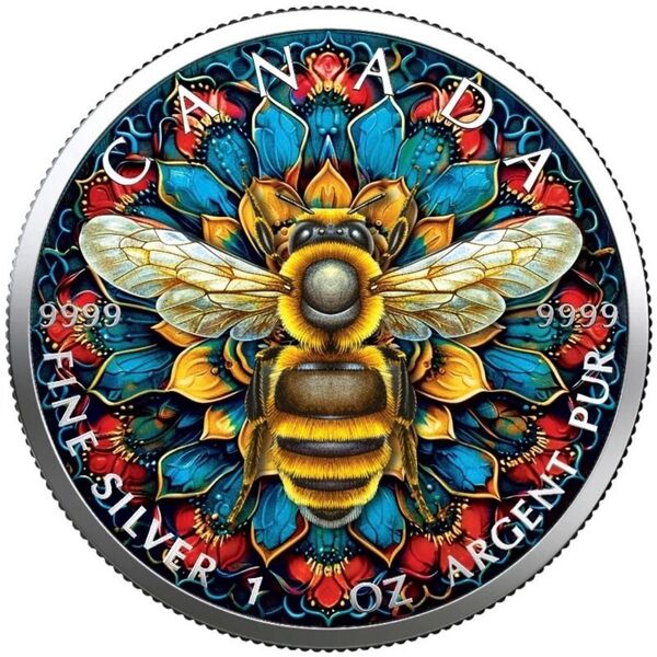 【世界100枚限定!】カナダ メイプルリーフ 銀貨 カラー マンダラビー 曼荼羅狼蜂 1オンス 1oz
