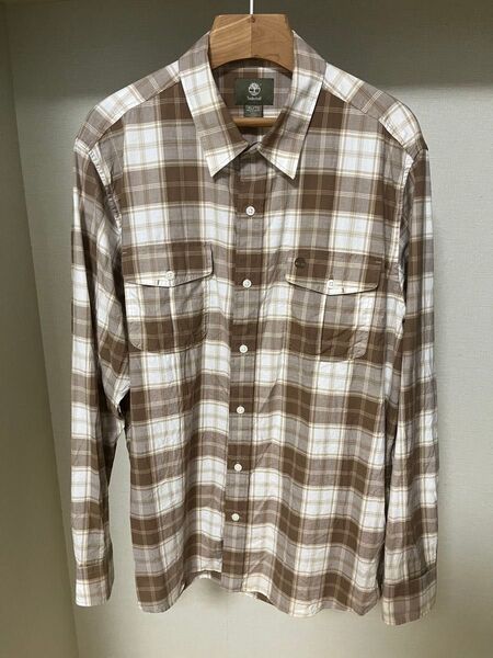 Timberland 長袖シャツ チェック柄 ブラウン×ホワイト XL メンズ