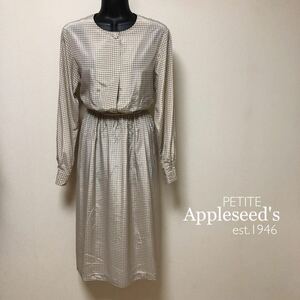 〈Appleseed's〉海外輸入品**ヴィンテージ ワンピース◇レディース size 8P ベージュ系 千鳥格子 長袖 膝丈ワンピース 薄手 透けあり 古着