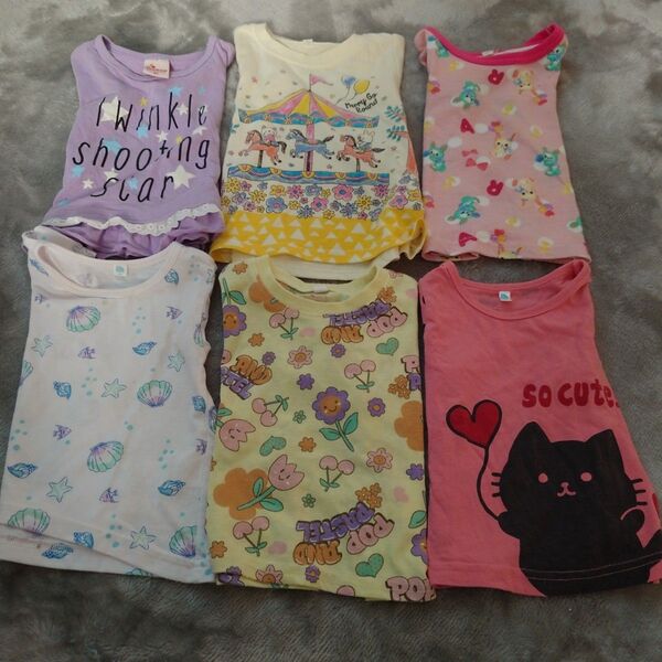 女の子 半袖Tシャツ 6枚セット まとめ売り ベビー服 保育園着 着替え 90