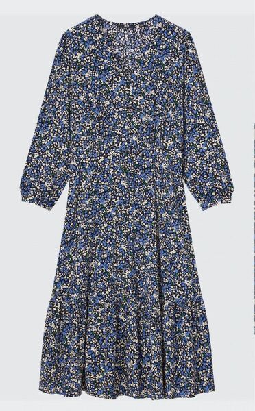 UNIQLOユニクロ プリントVネックフレアワンピース七分袖 花柄 総柄 ワンピース Sサイズ
