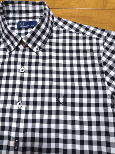 フレッドペリー FRED PERRY 半袖ボタンダウンシャツ ギンガムチェック M 麻混