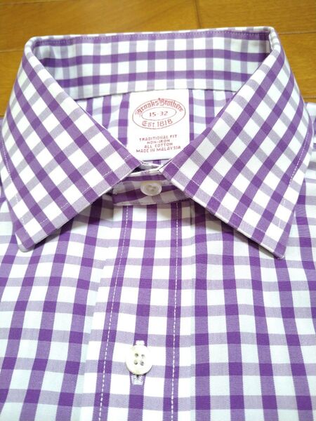 ブルックスブラザーズ Brooks Brothers 長袖ワイドカラーシャツ ダブルカフス仕様 パープルチェック M