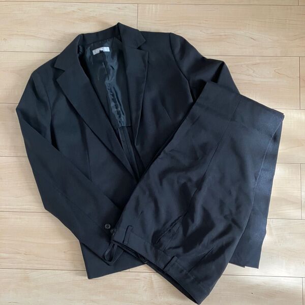 スーツ ブラック 仕事 パンツセット オフィス ボタン無し サイズ40 L EMILIANA 就活 フォーマル ジャケット