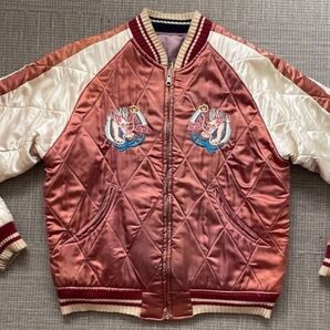 ★【希少】90s SUGAR CANE 東洋エンタープライズ スカジャン M品番 リバーシブル 刺繍 和柄 ブルゾン タイガー 虎