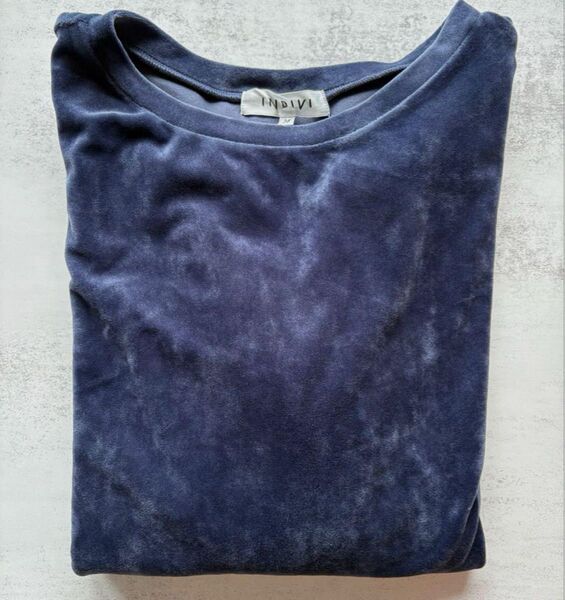 インディヴィ INDIVI ベロア ベルベット トップス 長袖 ロングTシャツ カットソー M